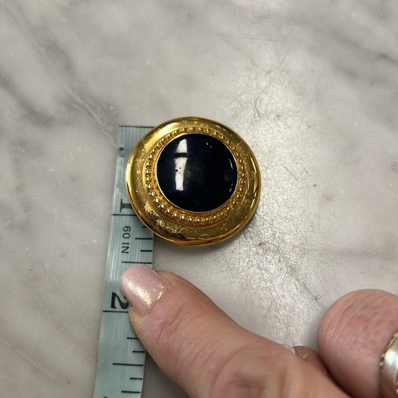 St. John Vintage Gold Tone and Navy Enamel Clip On Earring - Picture 9 of 10